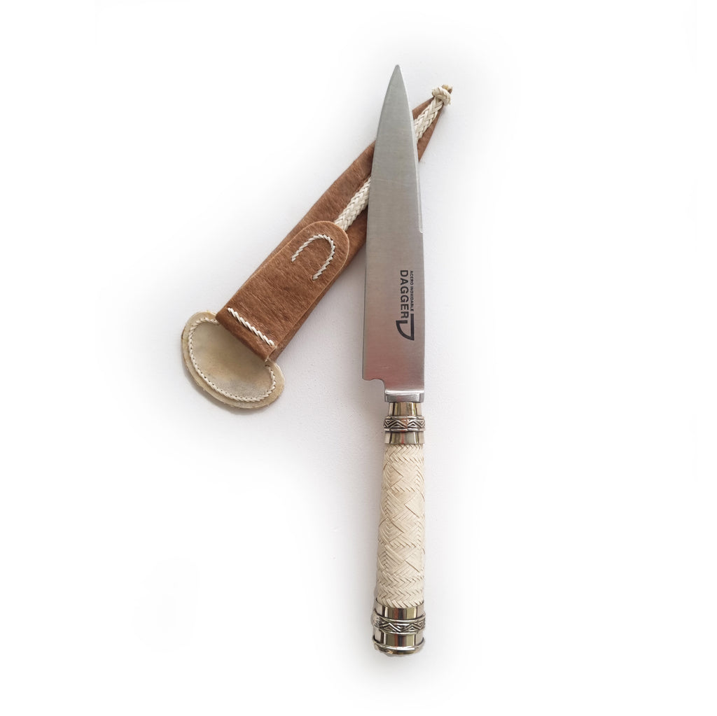 Braided rawhide and alpaca knife in rawhide sheath - Vakiano