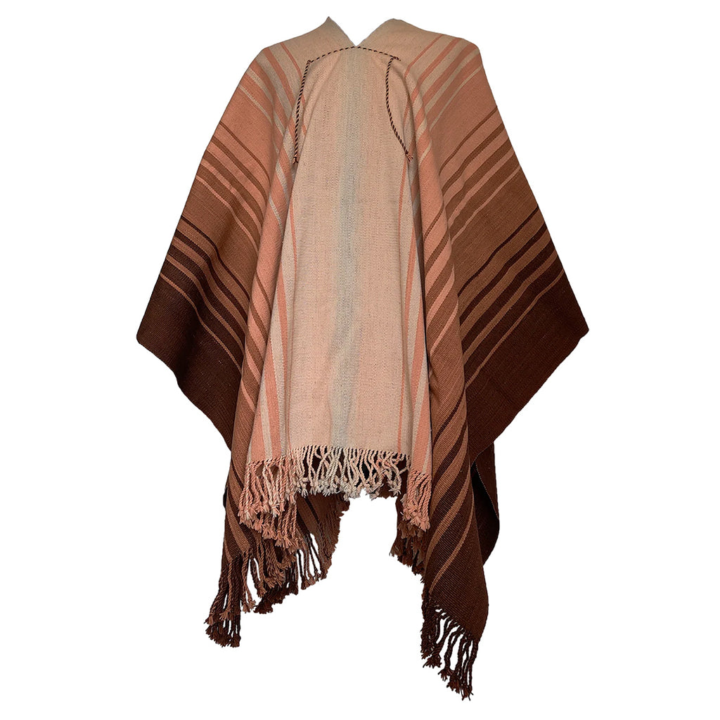 Angostura handwoven Argentine wool poncho with warm earth tone Argollas design
