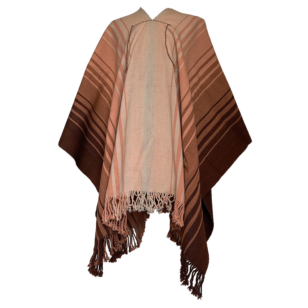 Angostura handwoven Argentine wool poncho with warm earth tone Argollas design