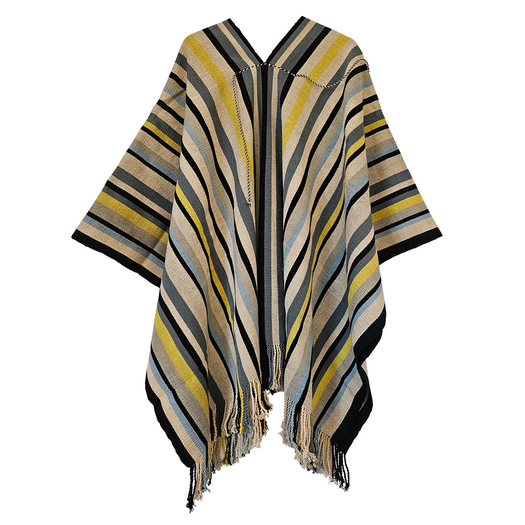 Colomé handwoven Argentine wool poncho with traditional Listado stripes