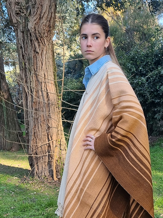 Natural sheep wool texture on Angostura earth tone poncho from Argentina
