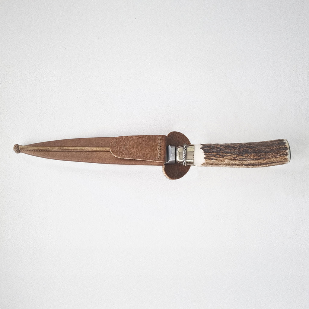 Handmade Deer Antler Knife with Leather Sheath - Vakiano