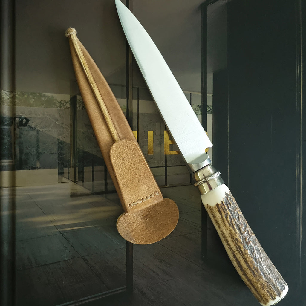 Handmade Deer Antler Knife with Leather Sheath - Vakiano