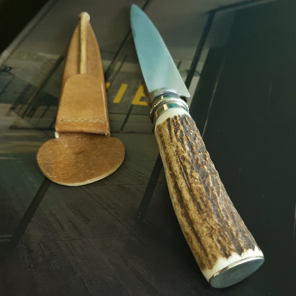 Handmade Deer Antler Knife with Leather Sheath - Vakiano