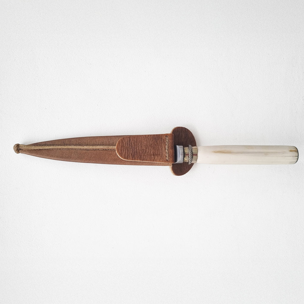 Handmade Deer Bone Knife with Leather Sheath - Vakiano