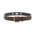 Argentina Pampa leather polo belt with light blue and cream geometric pattern