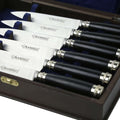 Black Patagonula steak knives set in wooden case