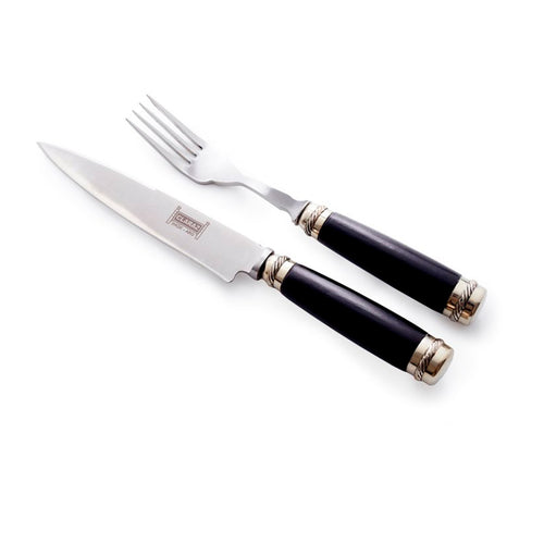 Black stained guayubira wood handle knives and forks