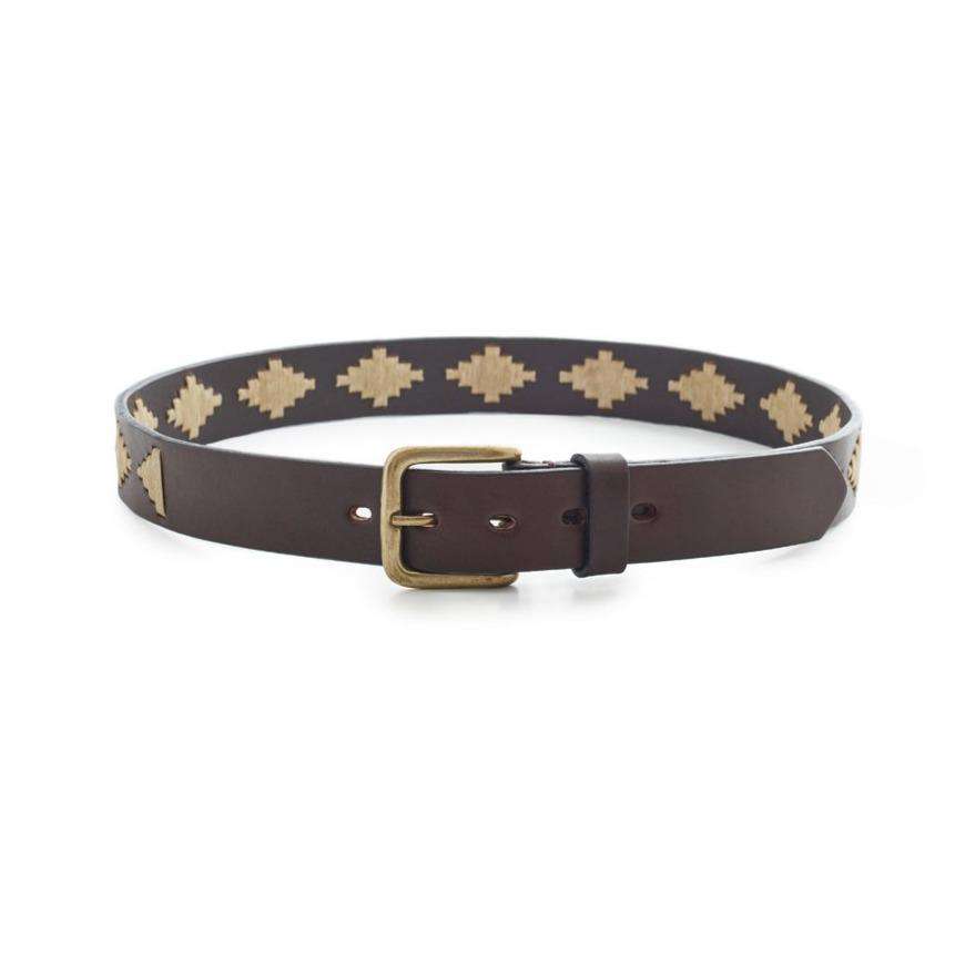 El Cairo Inca Argentine leather polo belt with beige geometric pattern