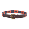 Estambul Soshon Argentine leather polo belt with coral and navy geometric pattern
