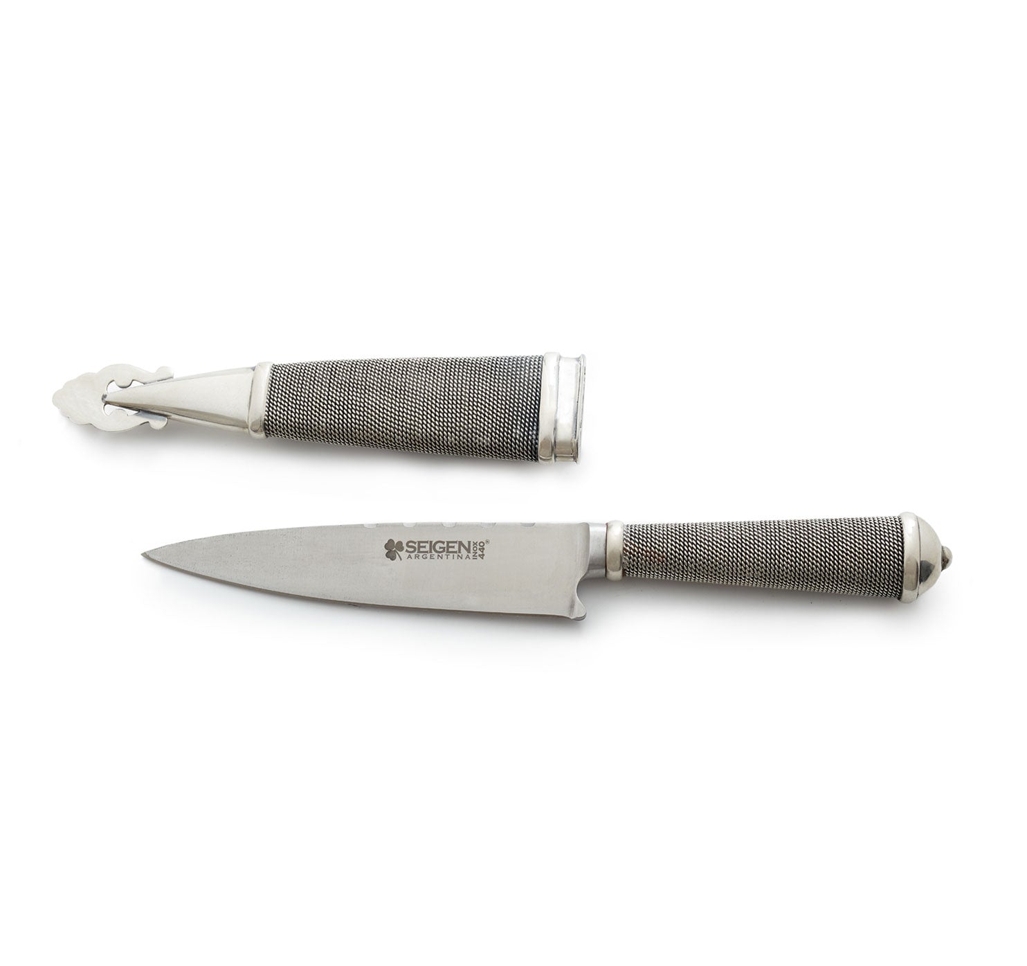 Knife with hand-made 925 silver wire hilt and sheath - Vakiano